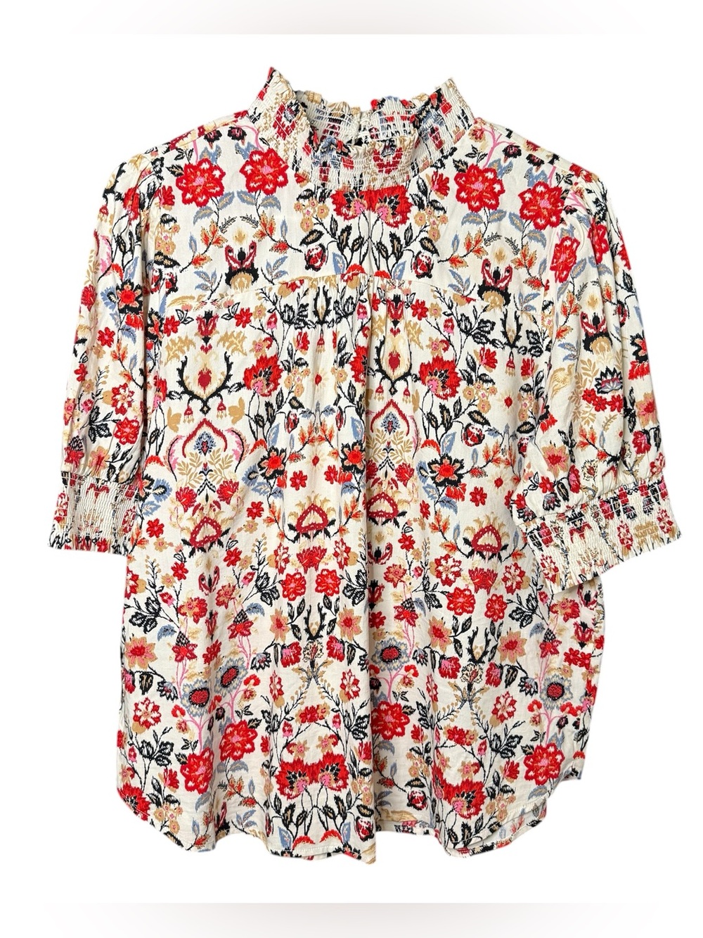 LOFT Floral Smocked Neck Blouse